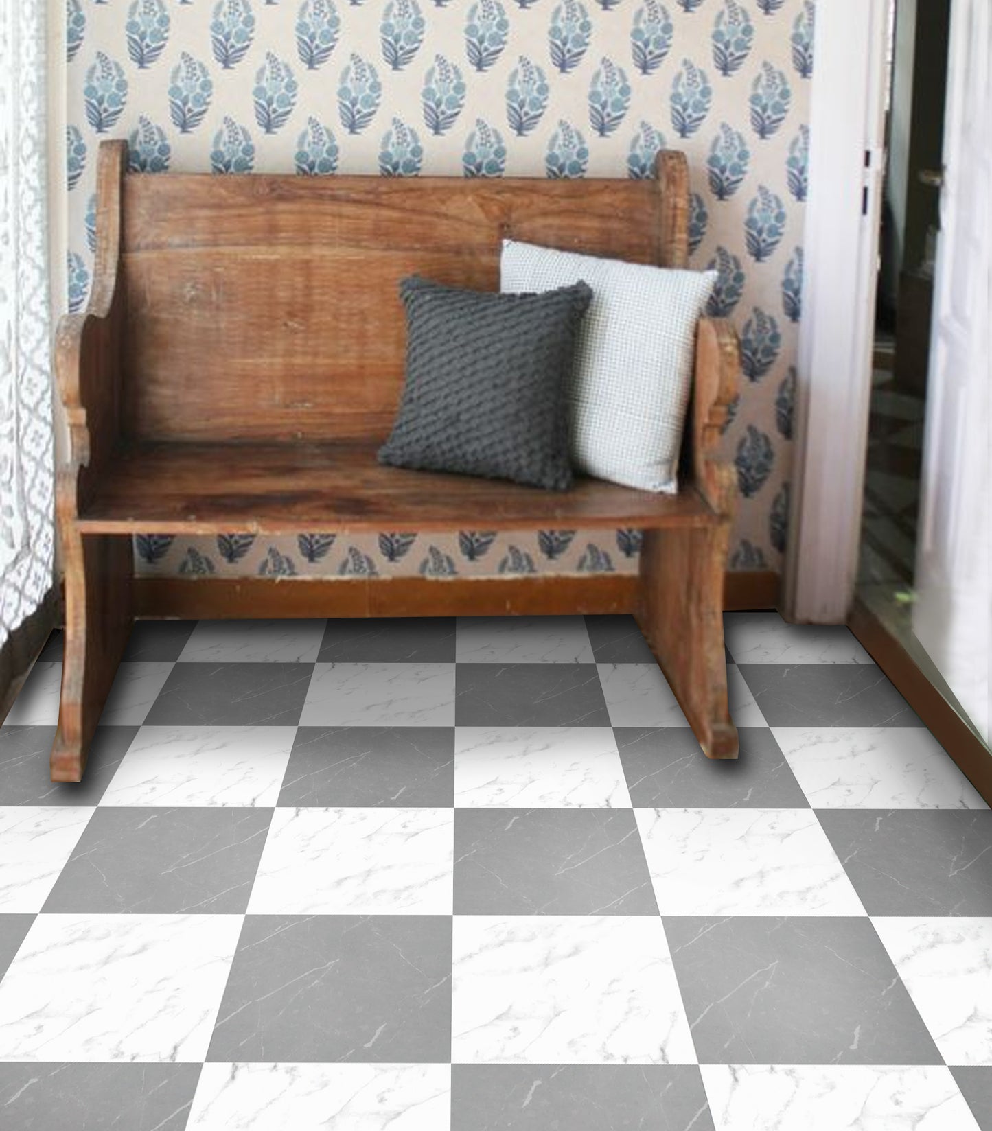 Marble Grey & White Checker Anti Slip Flooring