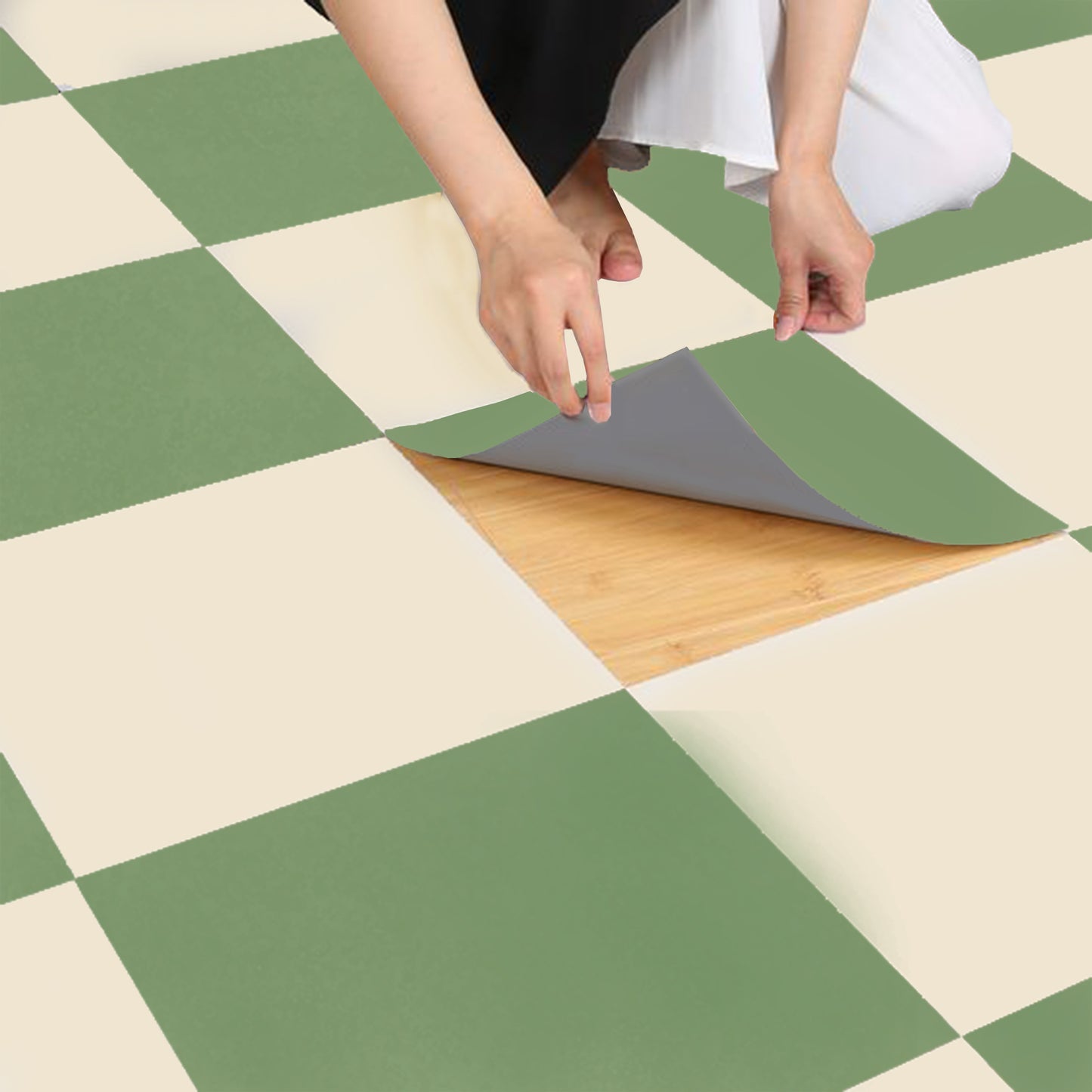 Sage & off-White Checker Anti Slip Flooring