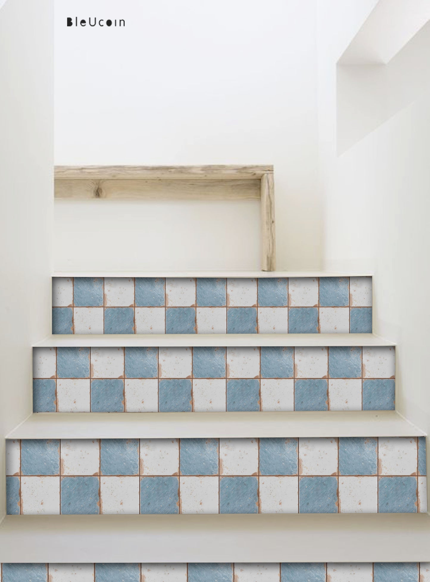 Vintage Weathered Ocean & off White Checker Peel & Stick Tile