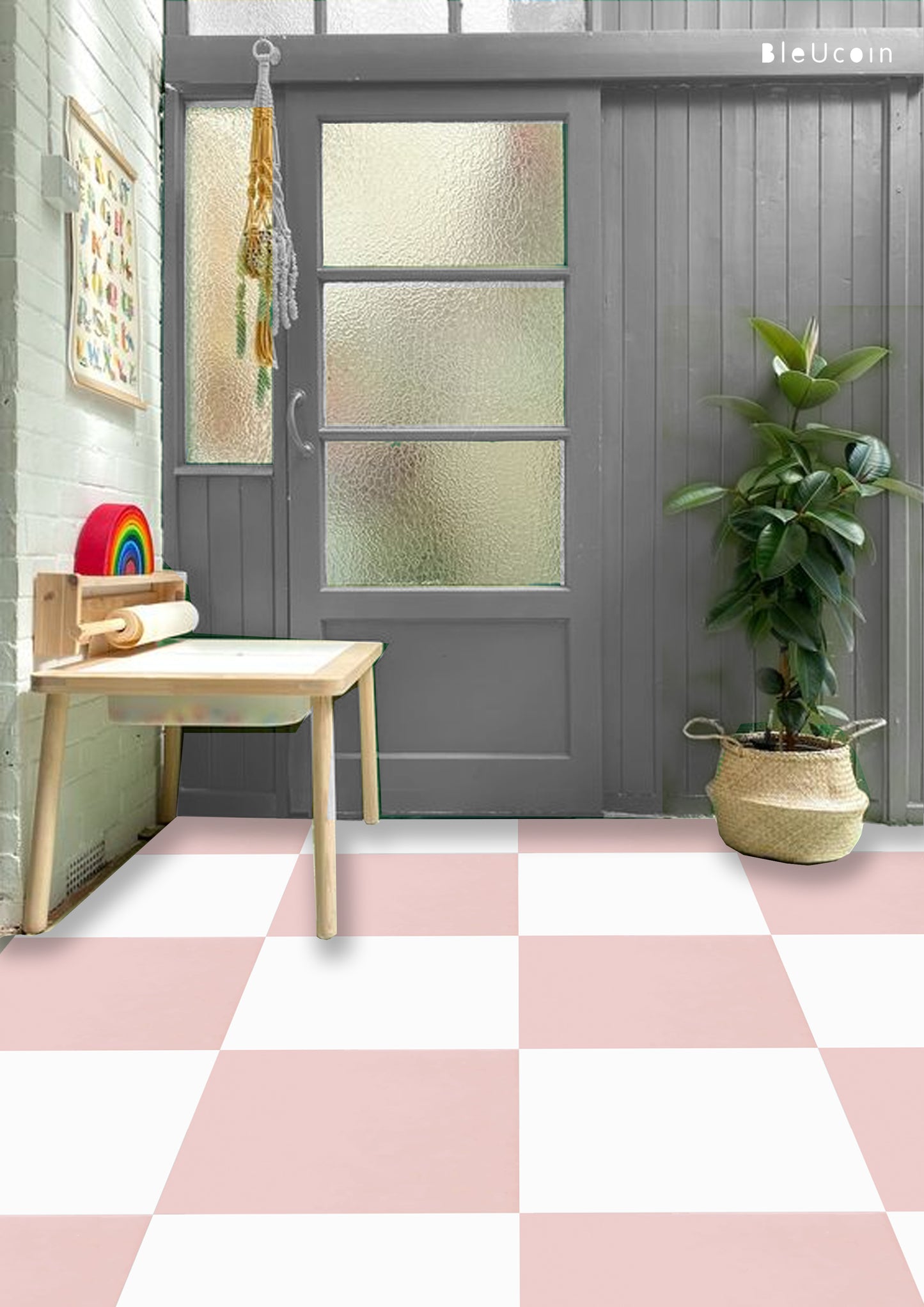 French Rose & off White Checker Anti Slip Flooring