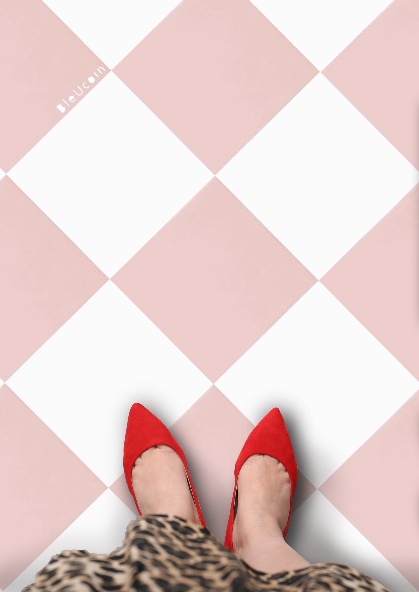 French Rose & off White Checker Anti Slip Flooring