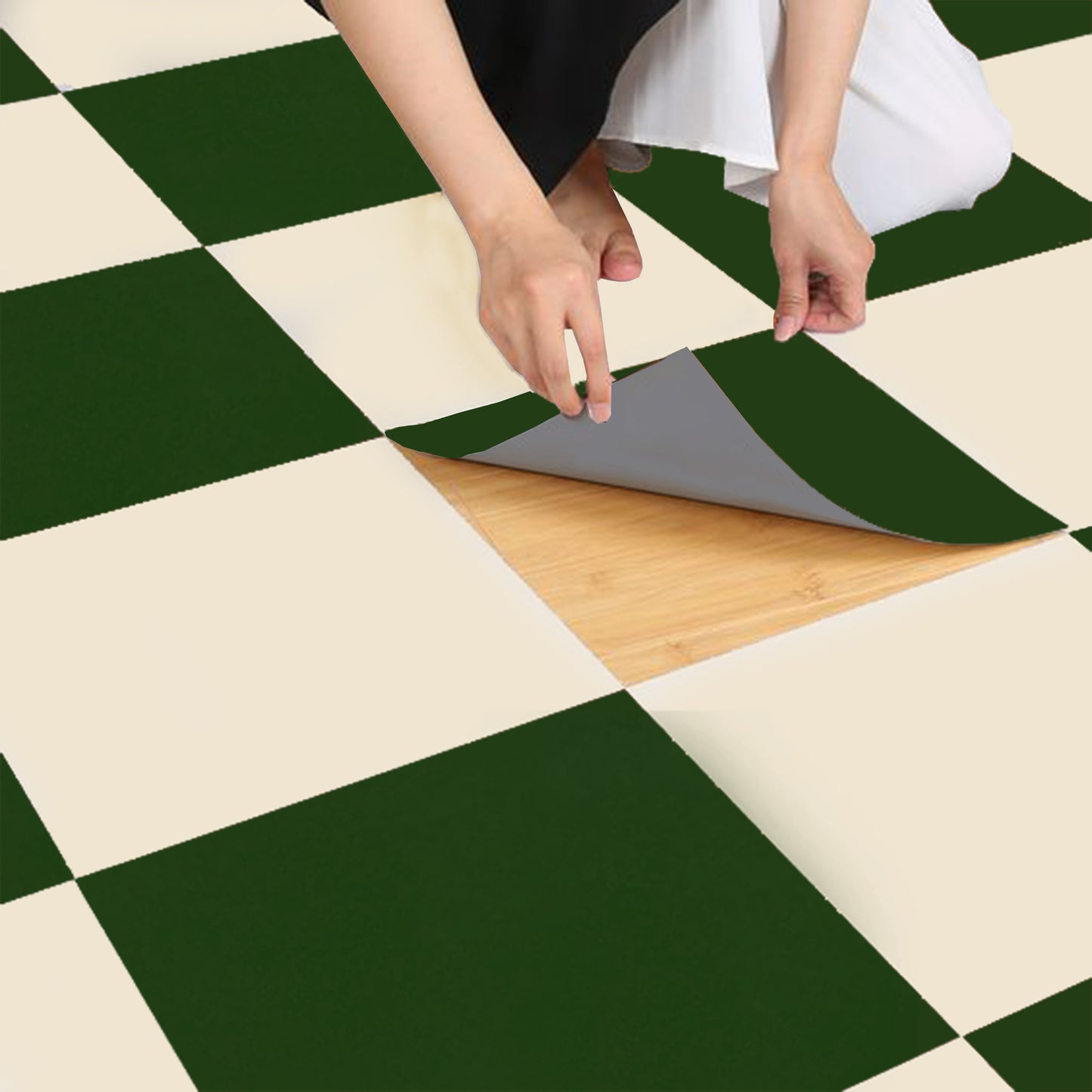 Moss Green & off White Checker Anti Slip Flooring