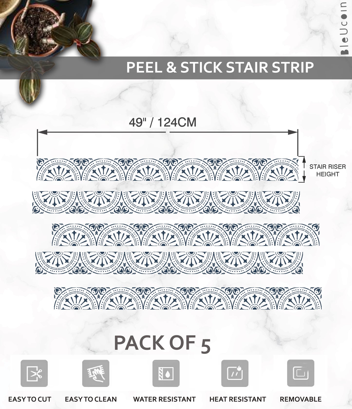 Naples Navy Peel & Stick Stair Strip