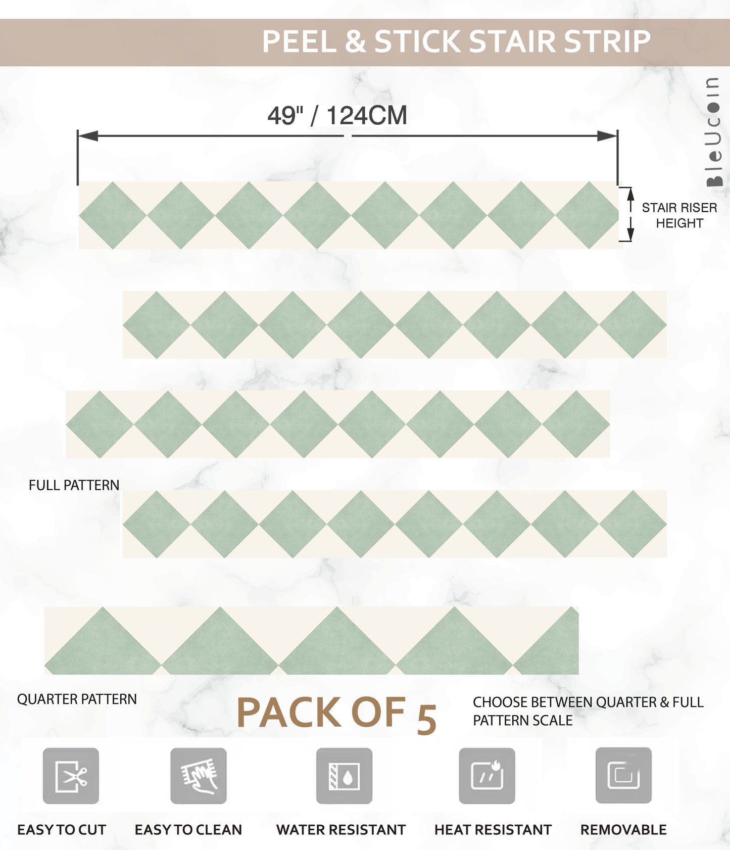 Diamond Mint Sage Peel & Stick Stair Strip