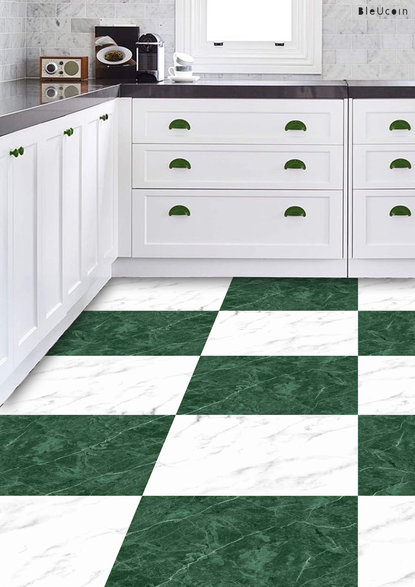 Marble Clover Green & White Checker Anti Slip Flooring