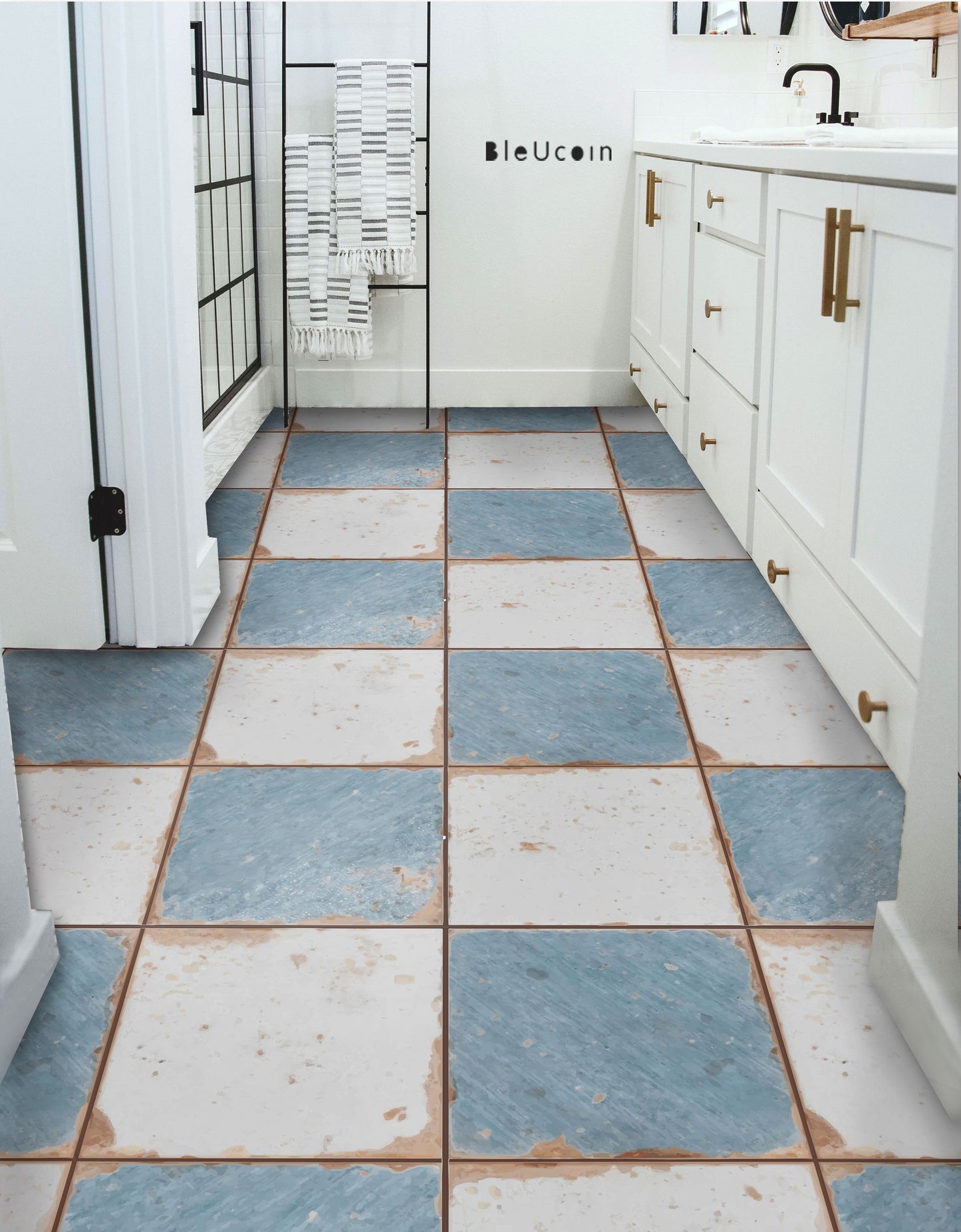 Vintage Weathered Ocean & off White Checker Anti Slip Flooring